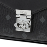 Close up of black bag, showing texture of the leather fabric