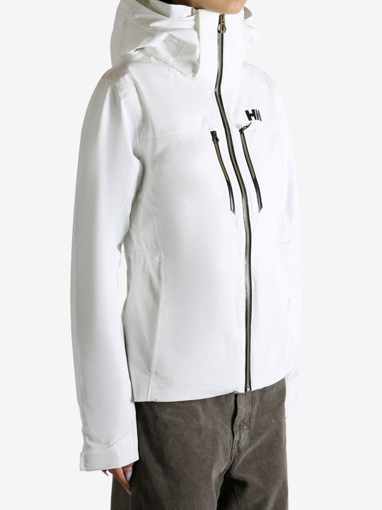 White jacket worn by a person, showing the jacket fit