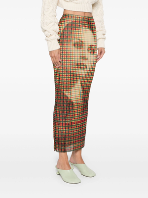 JEAN PAUL GAULTIER - Women Printed "Tartan Face" Mesh Long Skirt