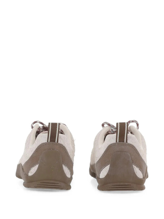 Tan shoes, back view