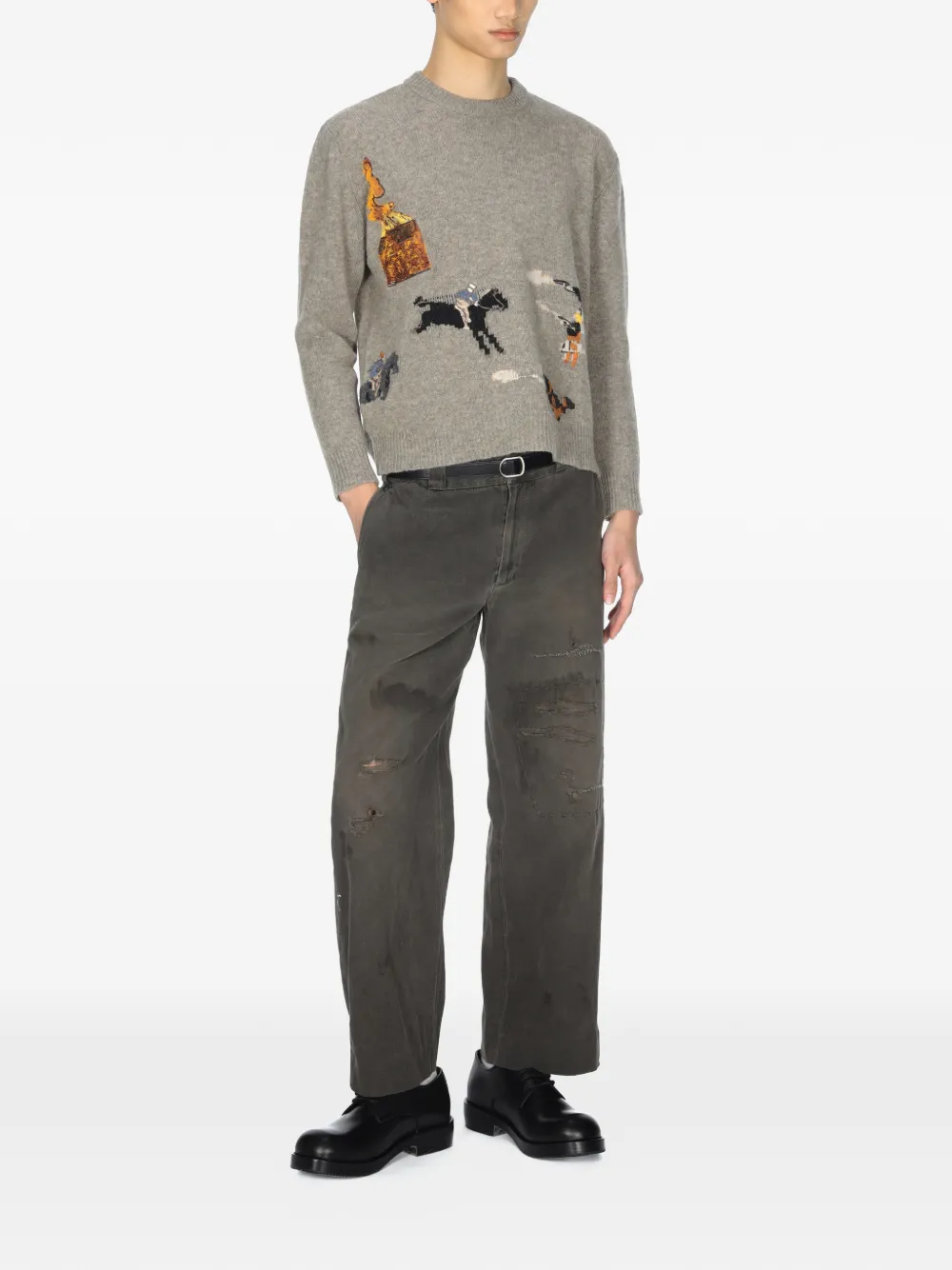 grey knitwear, full body view