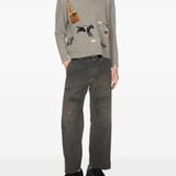 grey knitwear, full body view