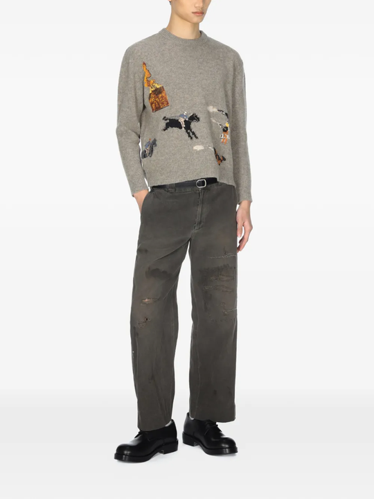 grey knitwear, full body view