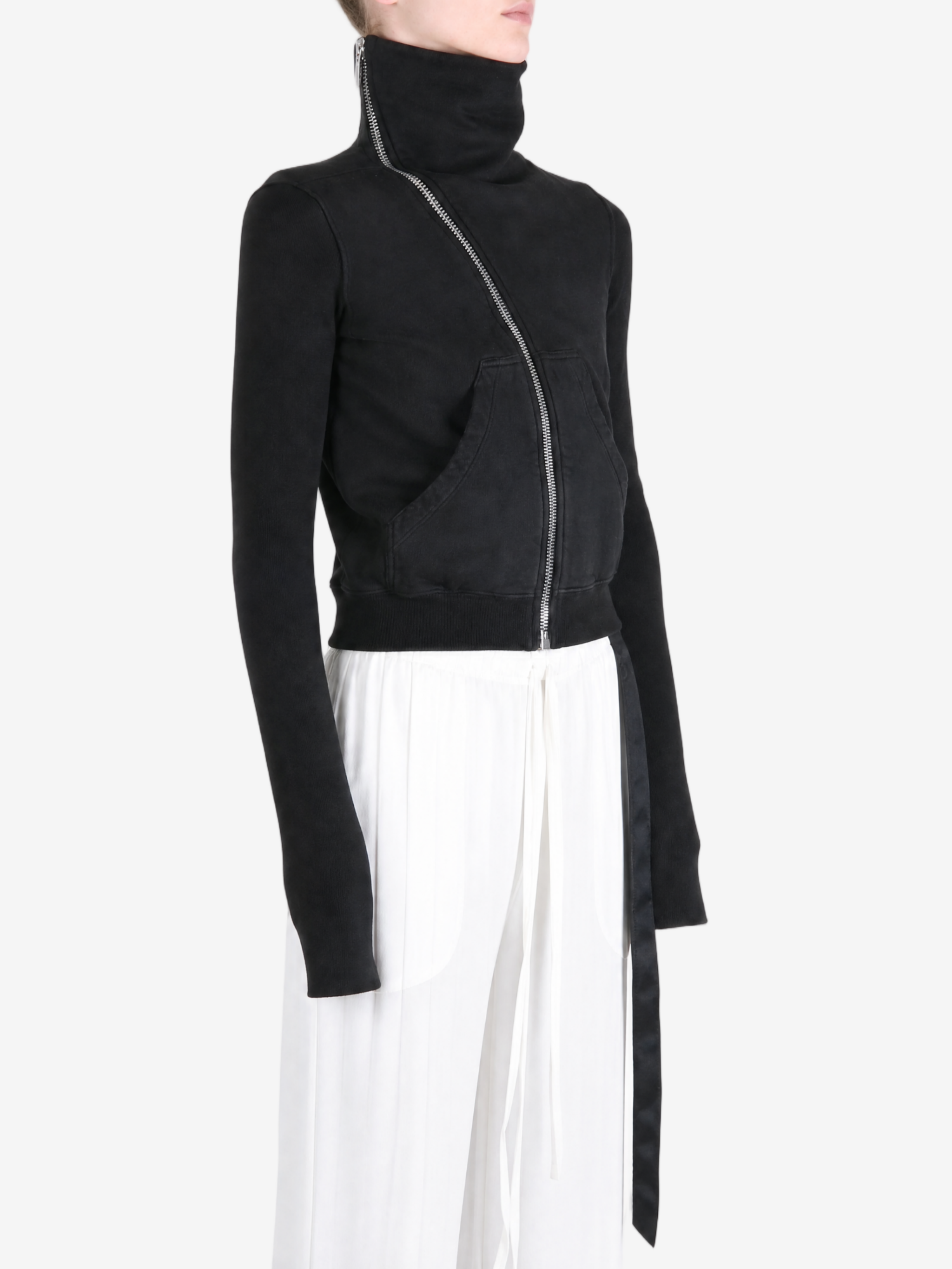 Black hoodie worn by a person, showing the hoodie fit