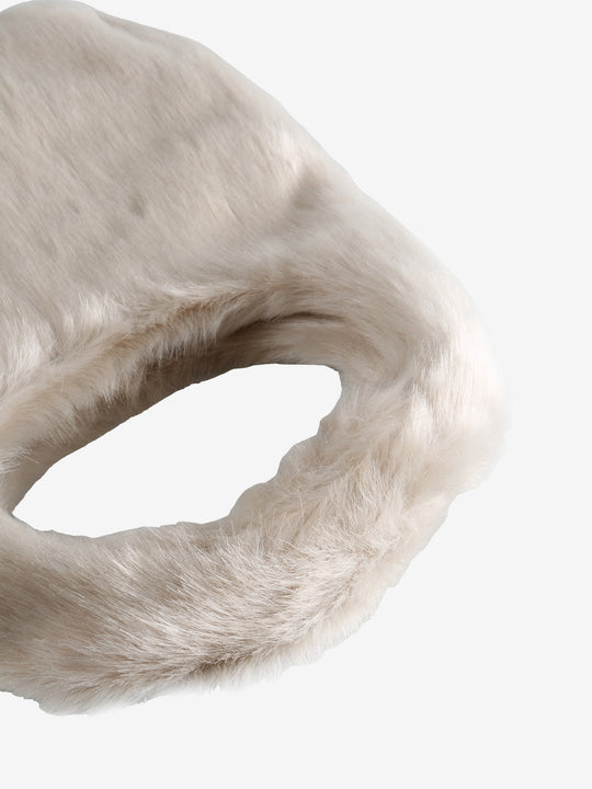 Close up of the white bag, showing texture of the leather fabric