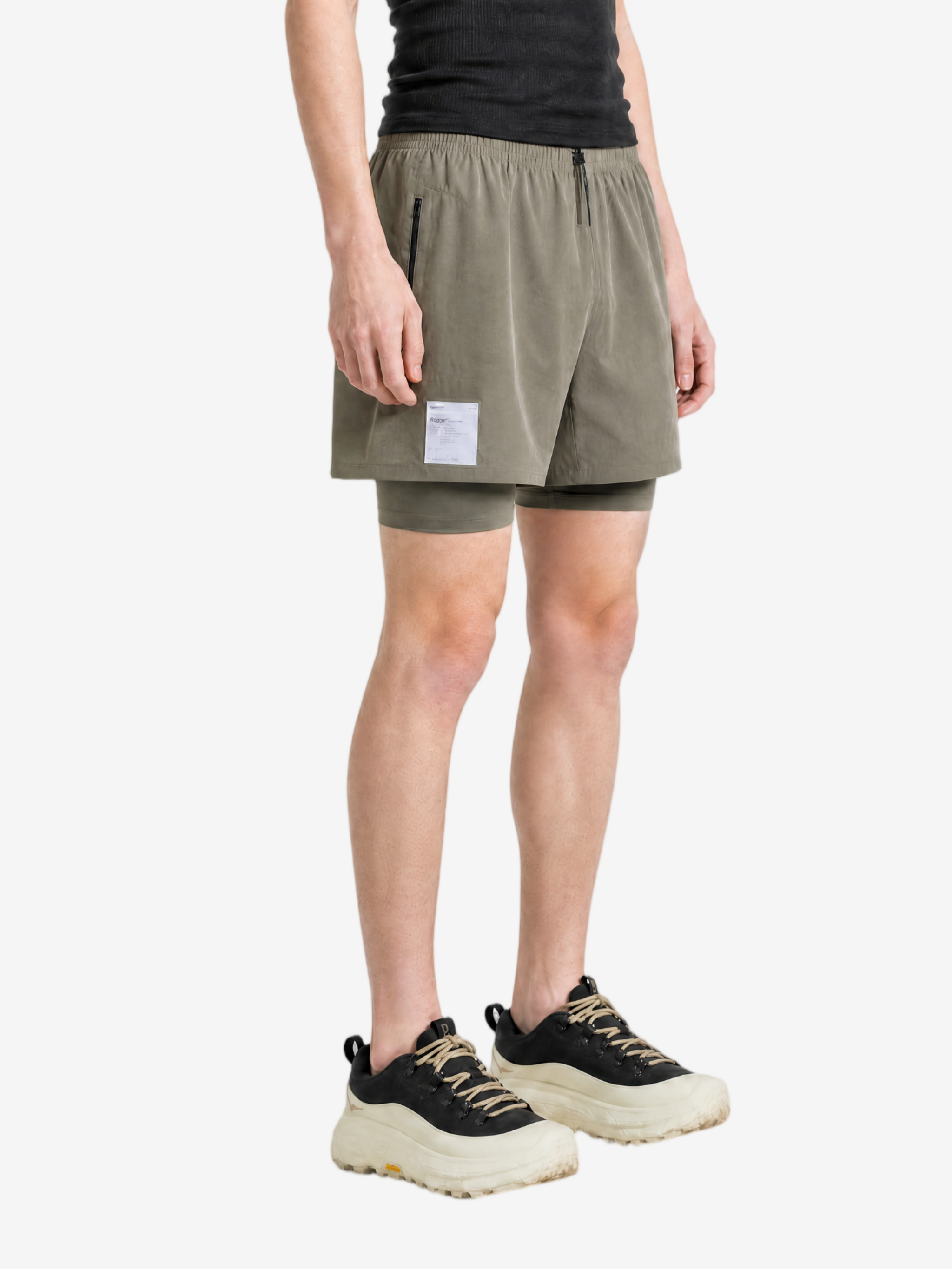Green shorts, full body view