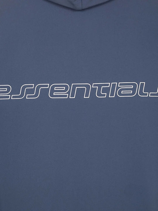 Close up of blue jacket, showing texture of the fabric