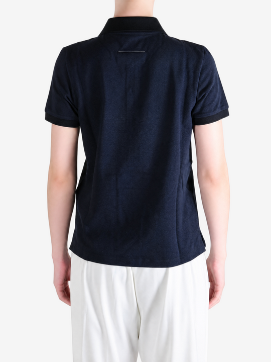 Navy shirt, full body view