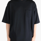 Black t-shirt worn by a person, showing the t-shirt's fit