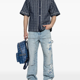 Blue shirt, full body view