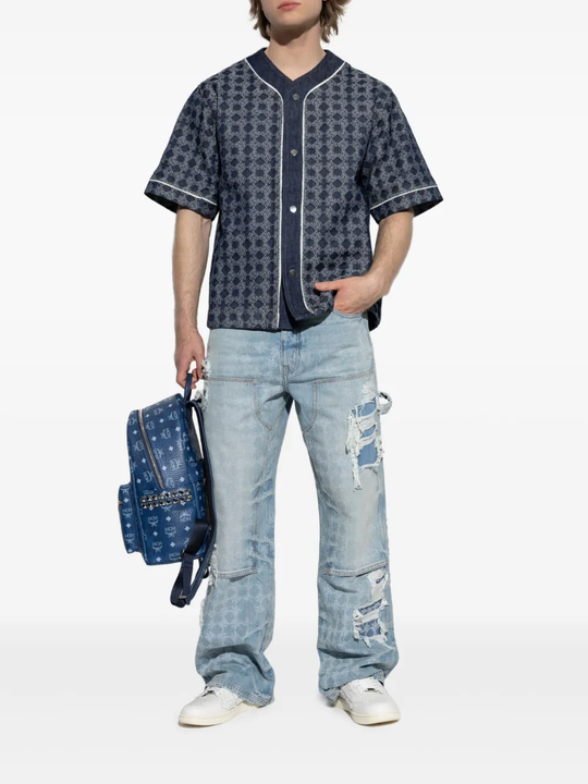 Blue shirt, full body view