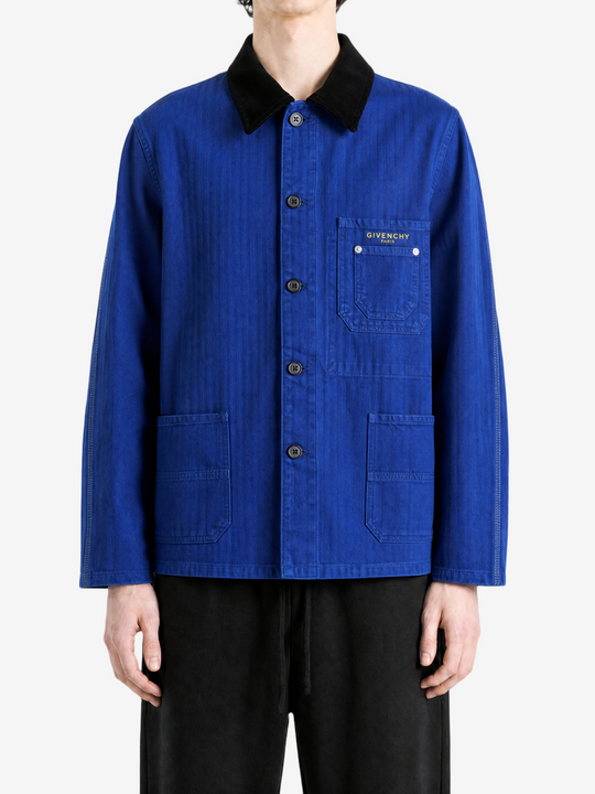 Blue jacket, full body view