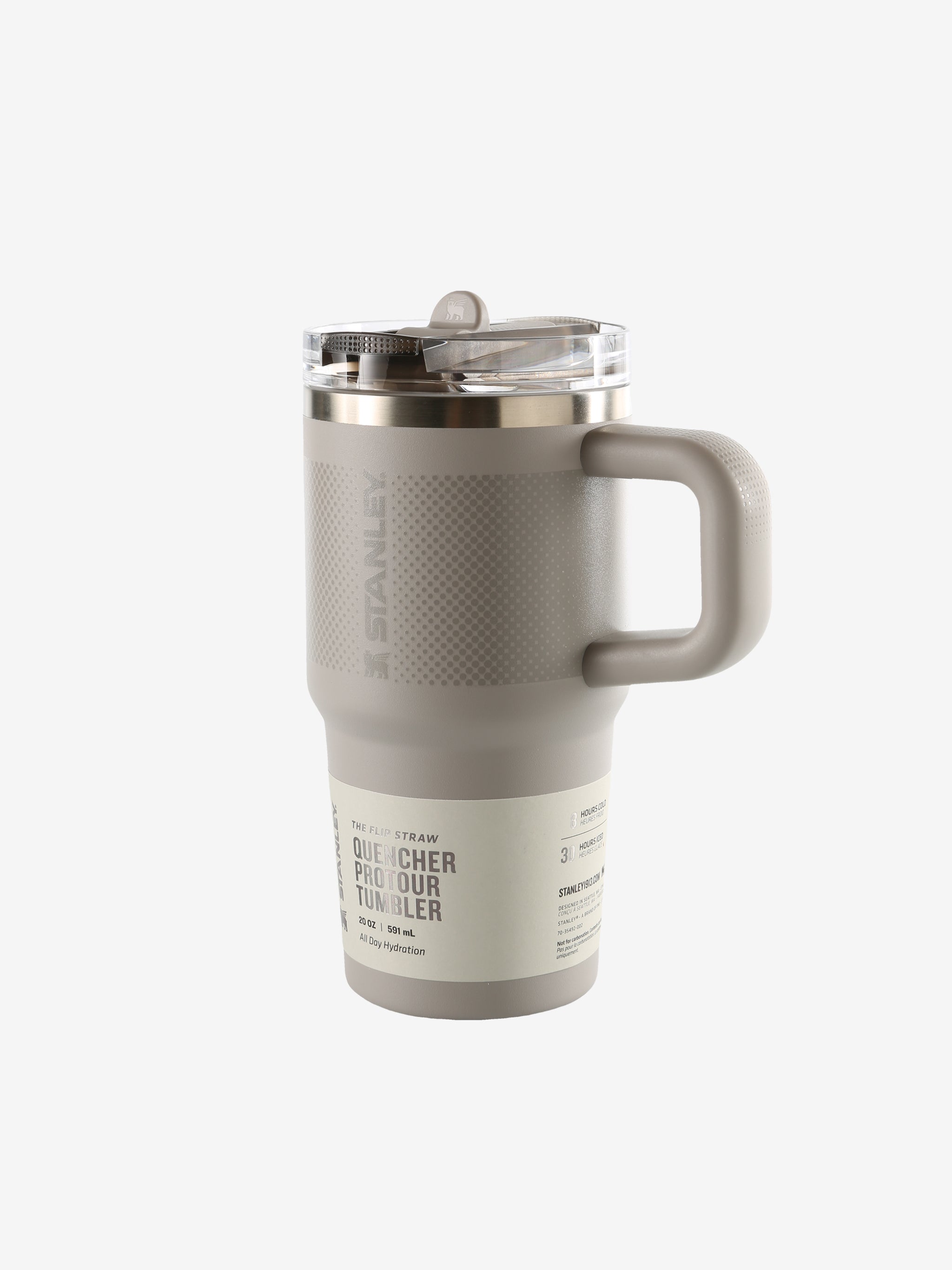 Grey tumbler, front view