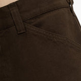 Close up of Brown pants, showing texture of the 100% cotton fabric