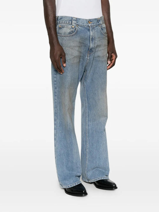 Blue pants, full body view