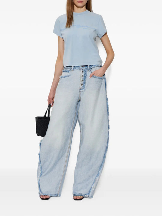 Blue top, full body view