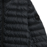 Close up of black jacket, showing texture of the Polyamide fabric