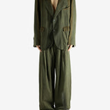 Green blazer, full body view