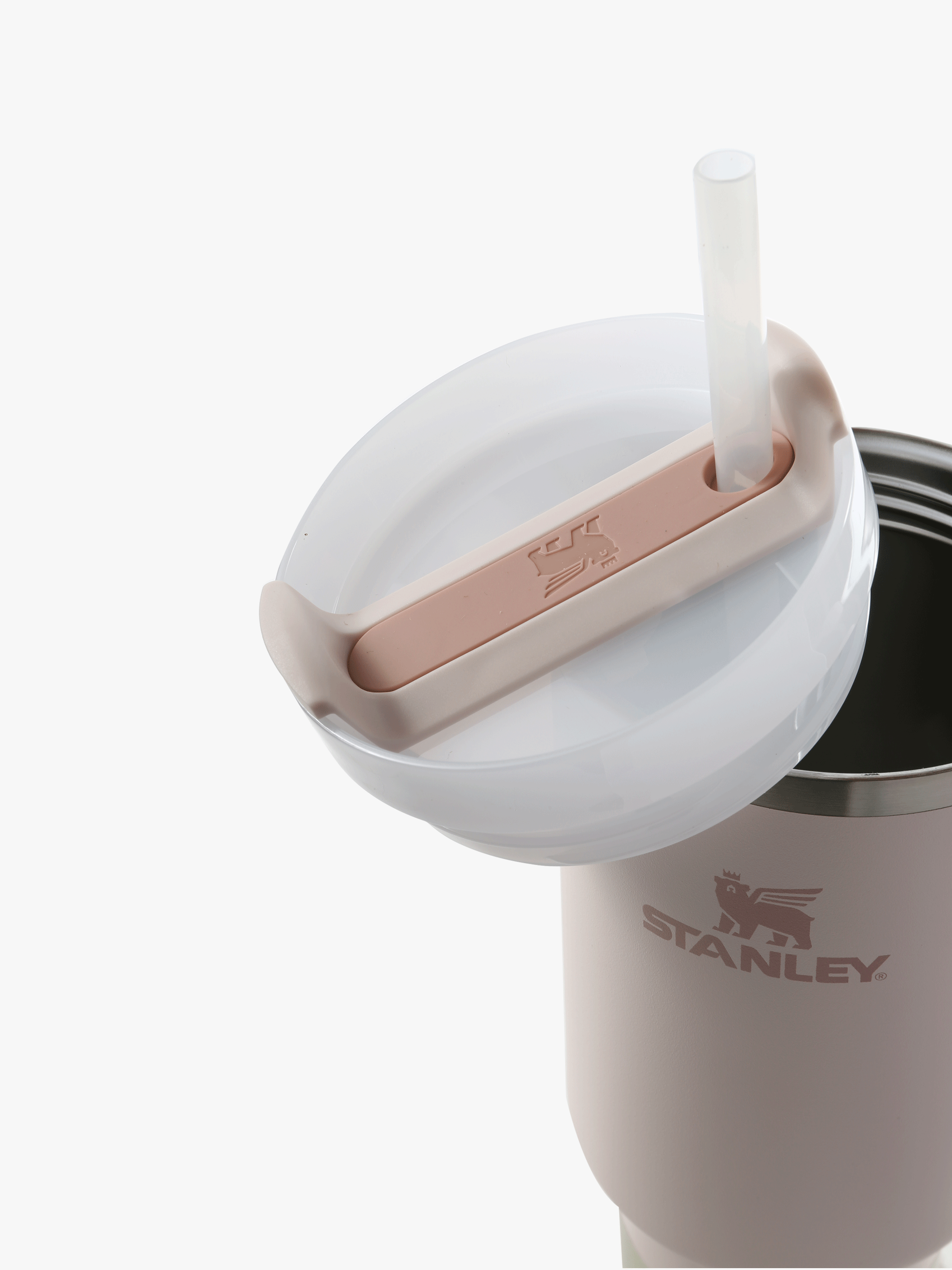 Close up of pink cup,showing texture of the stainless steel fabric