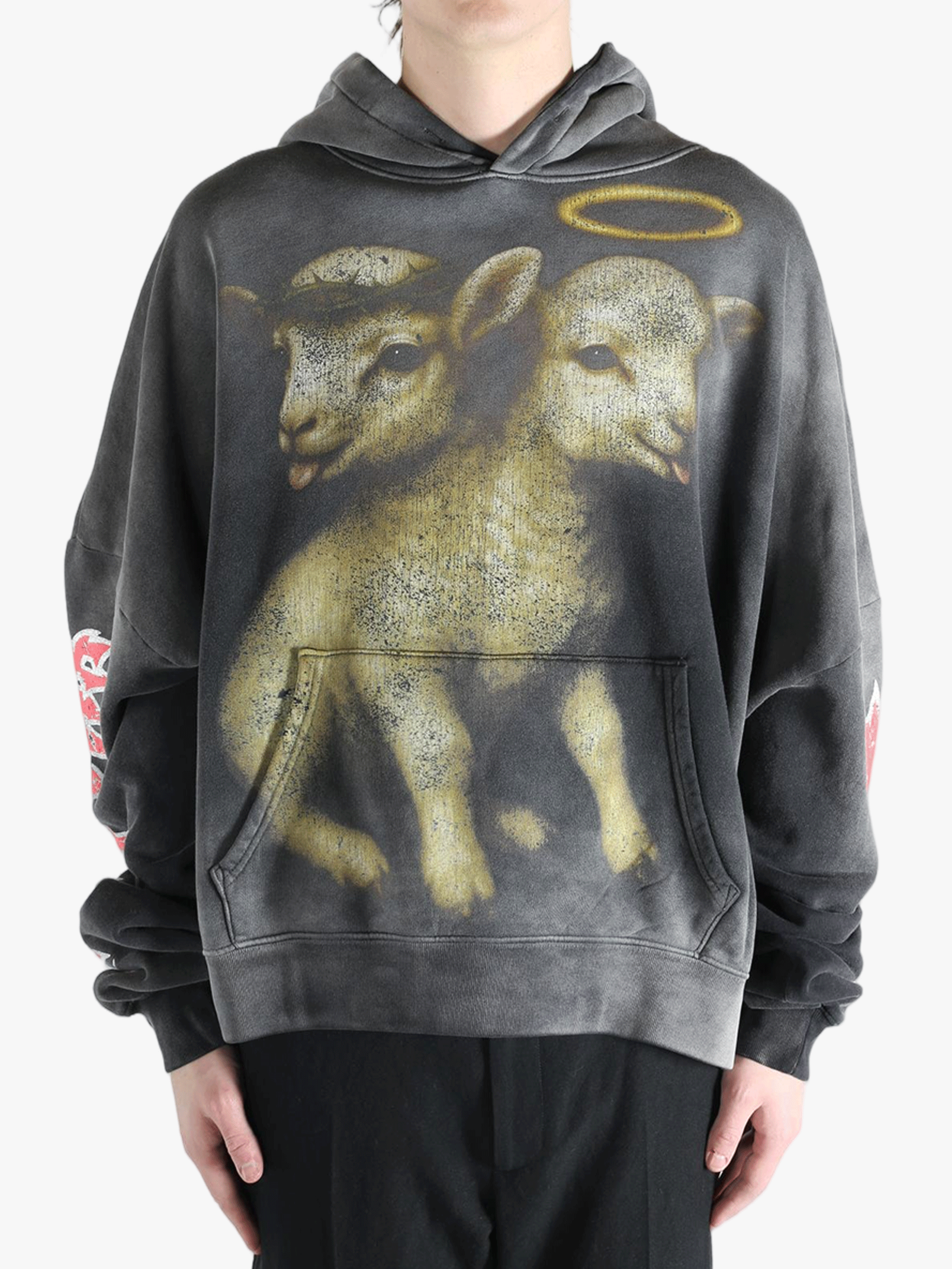 Black hoodie worn by a person, showing the hoodie fit