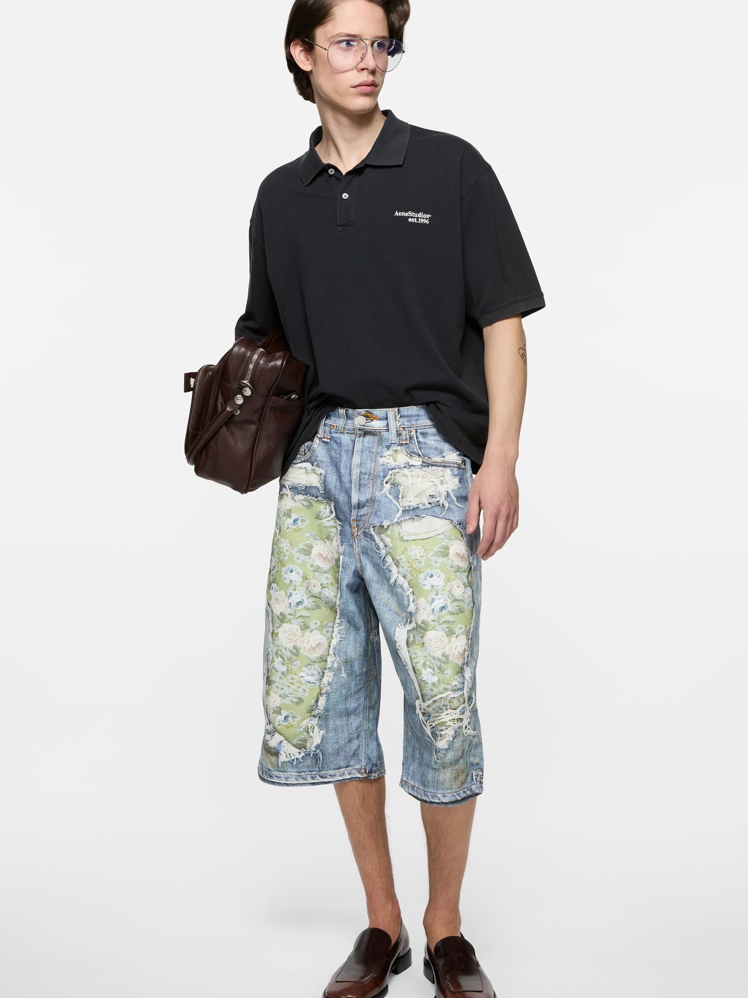 Blue shorts, full body view