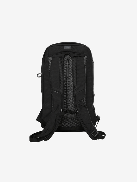 Black backpack, back view
