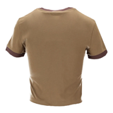 tan t-shirt, back view