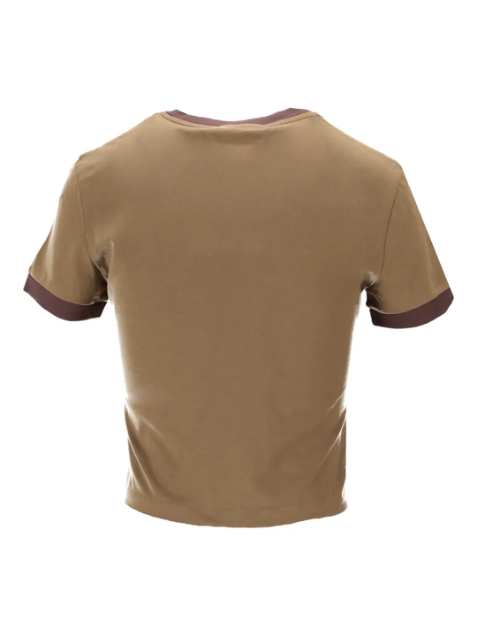 tan t-shirt, back view