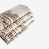 Close up of Tan scarf, showing detail