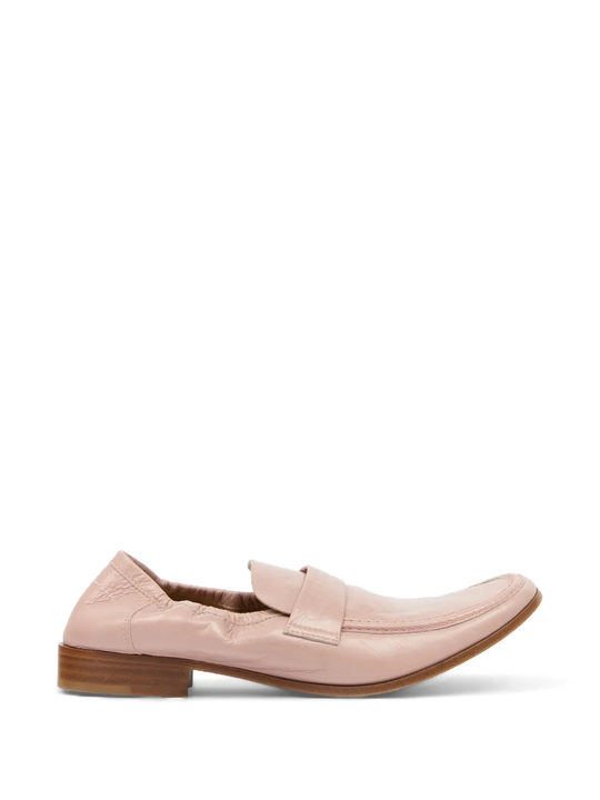 Pink loafers, front view