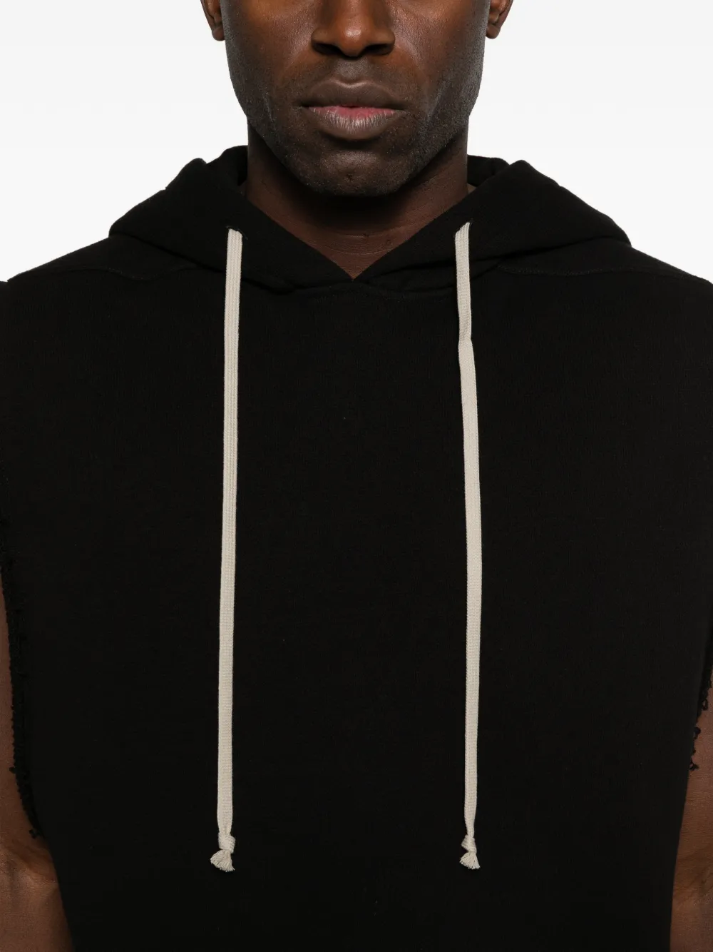 close up of black sweats-hoodies , showing texture of the cotton fabric