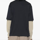Navy shirt, full body view