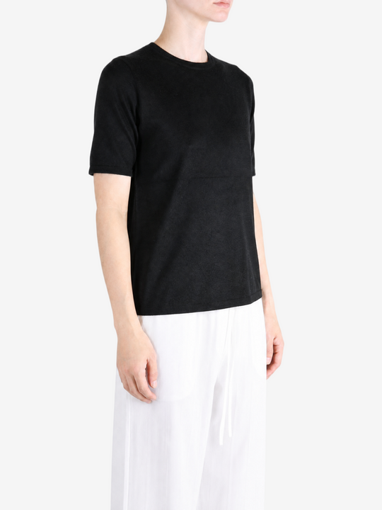 Black t-shirt, full body view