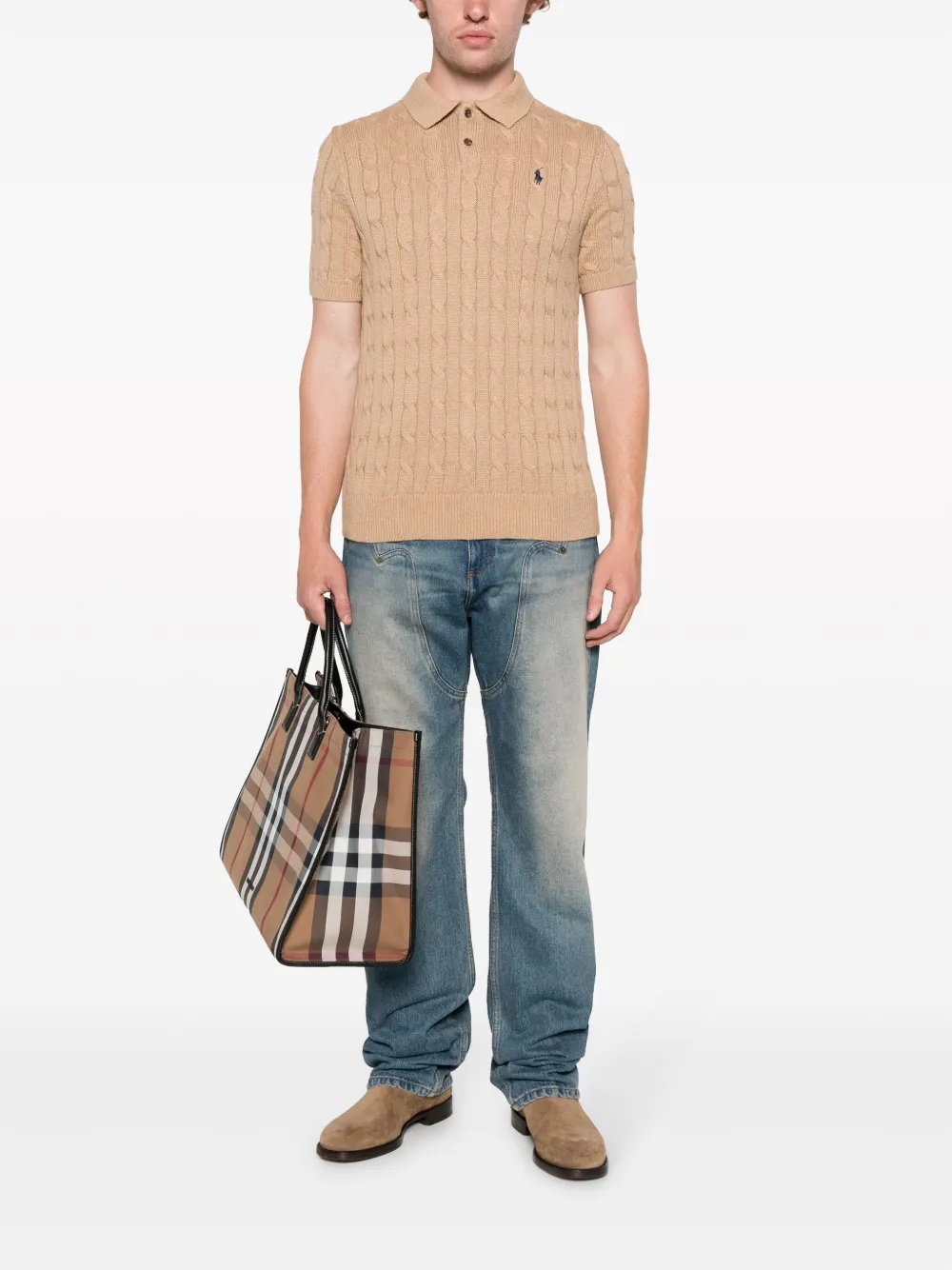 Tan knitwear, full body view