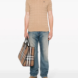 Tan knitwear, full body view