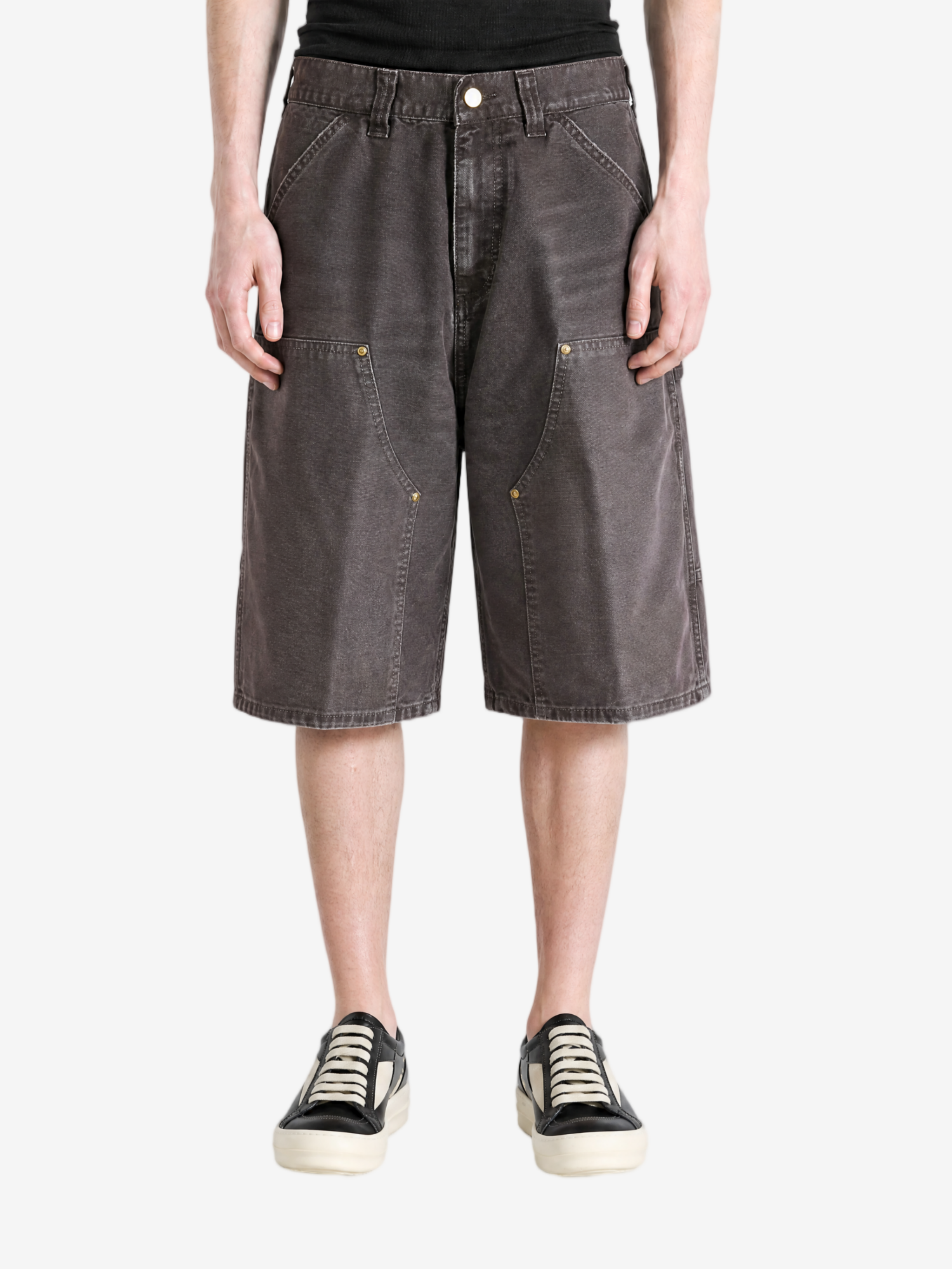 Grey shorts, full body view