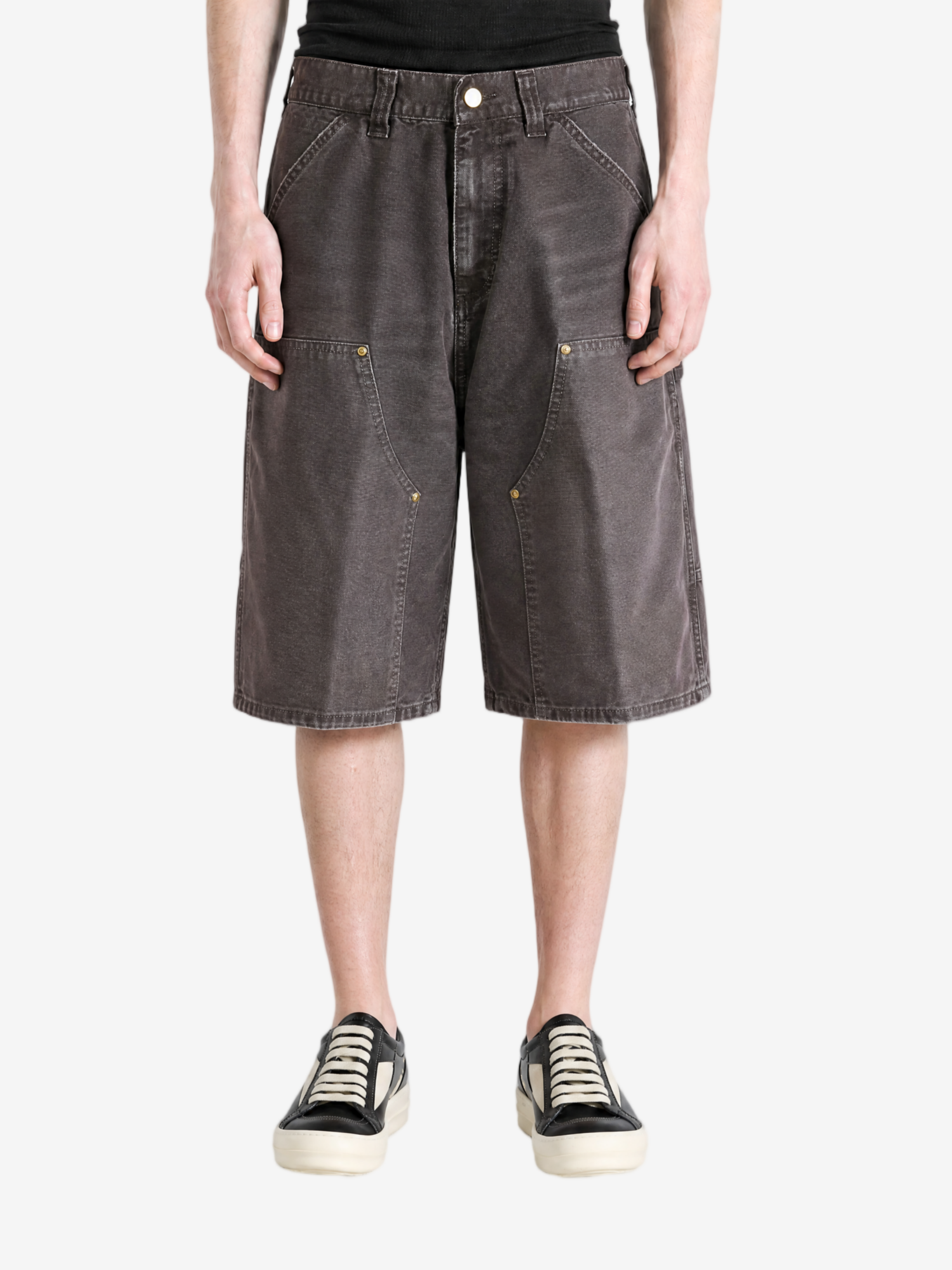 Grey shorts, full body view