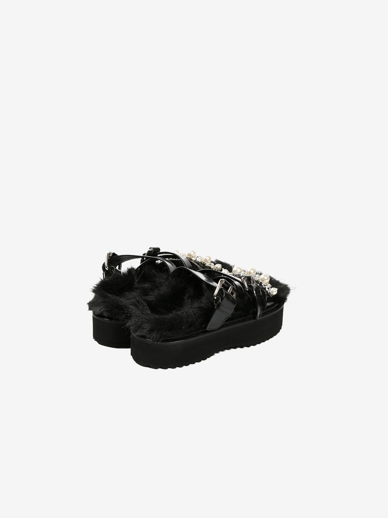 SIMONE ROCHA - Women W/Emb Faux Fur Multi-Strap Platform Sandal