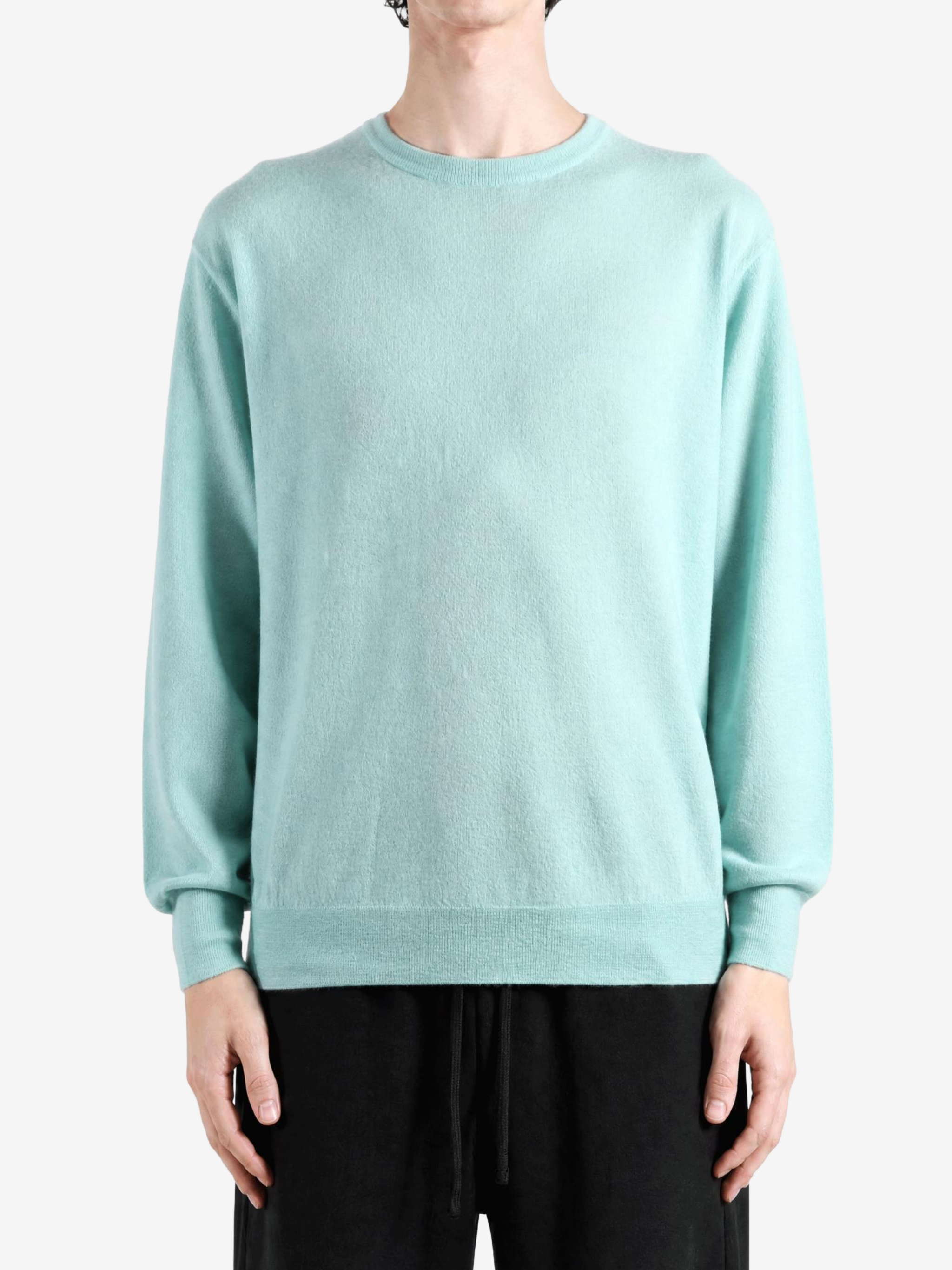 Green knitwear, full body view