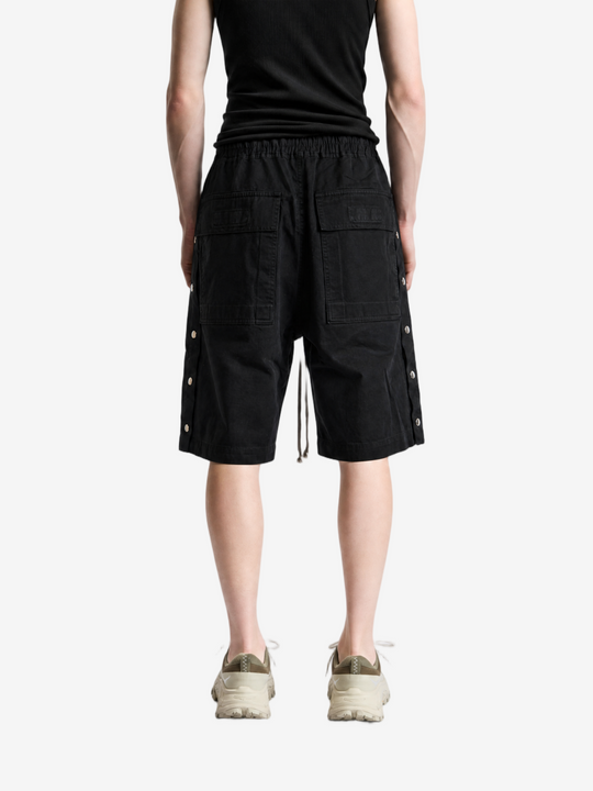 Black shorts, full body view