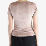 Pink t-shirt worn by a person, showing the shirt's fit