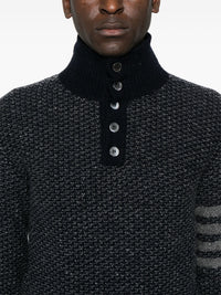 THOM BROWNE - Men Tonal Textured Stitch Funnel Neck Knitwear