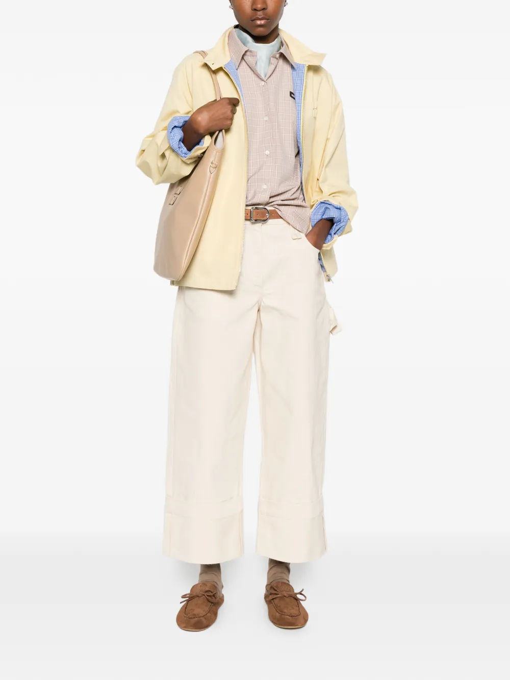 Tan skirt, full body view