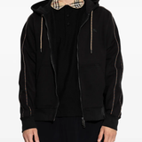 Black hoodies worn by a person, showing the black hoodies' fit