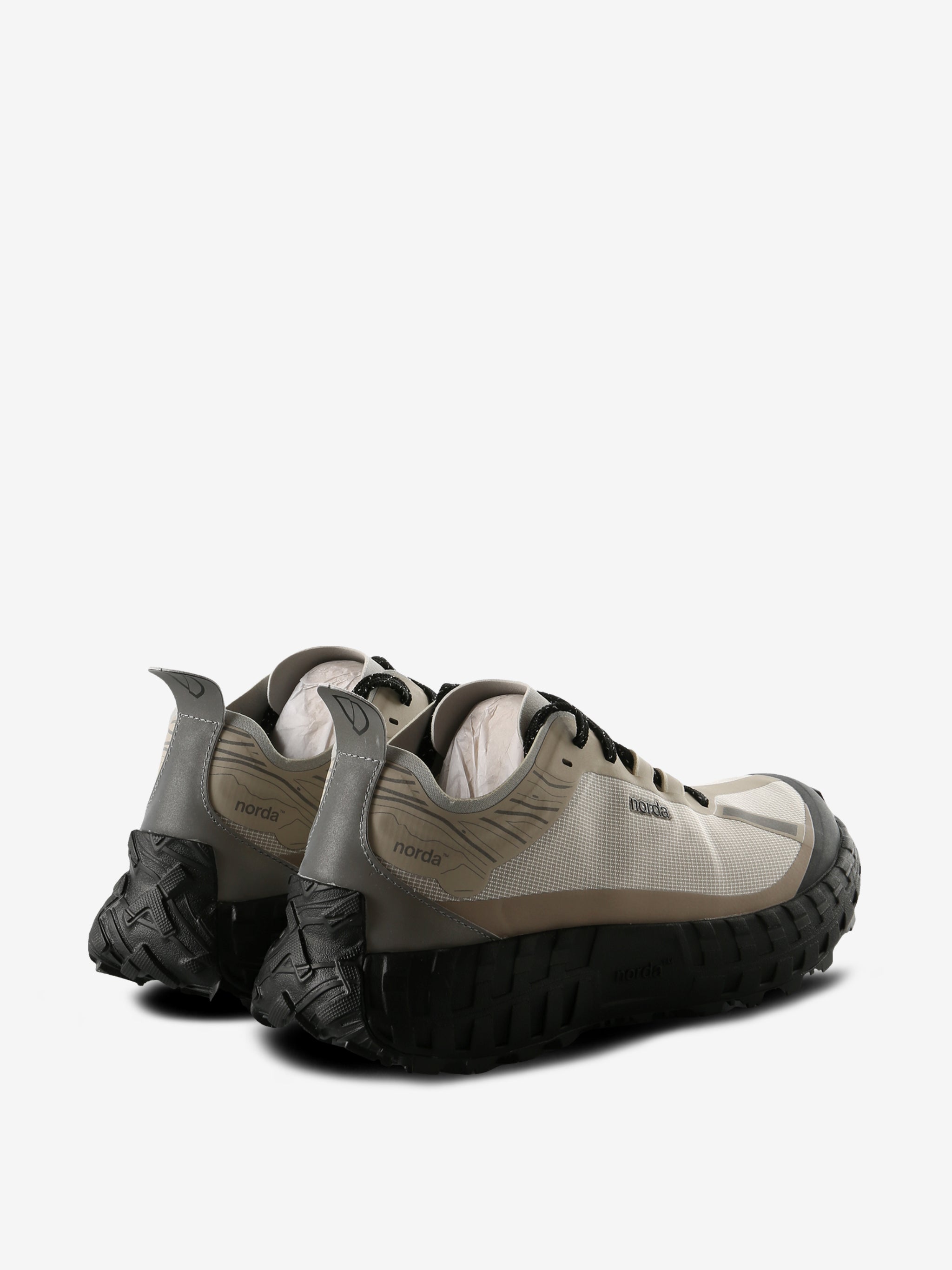 Tan sneakers, back view