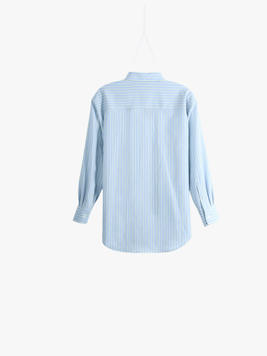 Blue shirt, back view