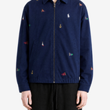 Navy jacket, full body view
