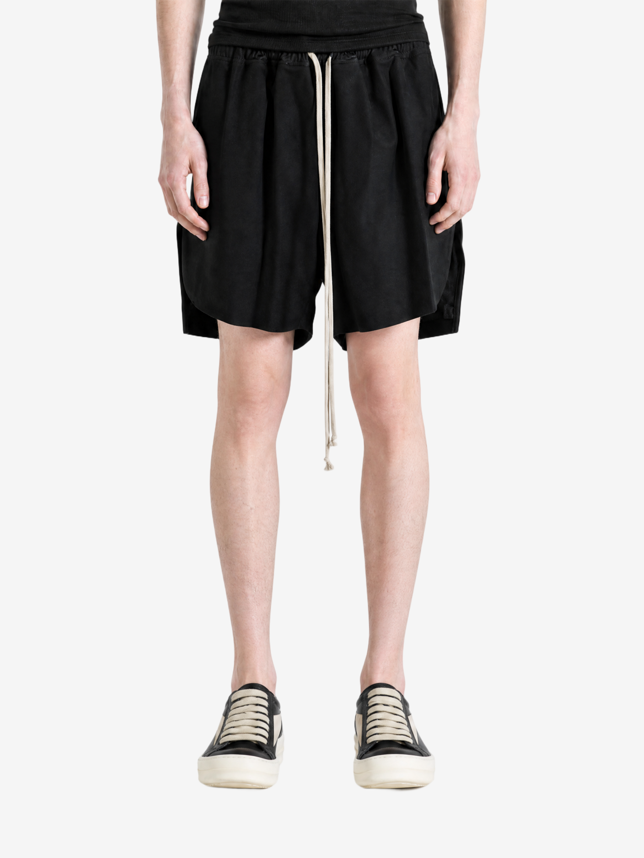 Black shorts, full body view
