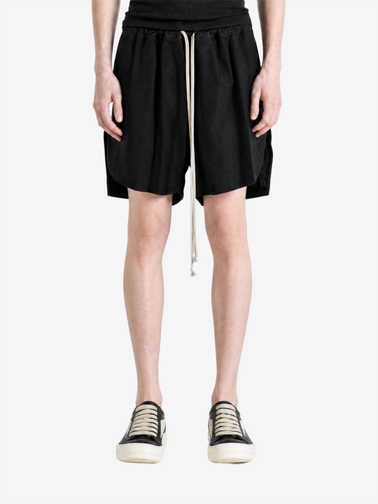 Black shorts, full body view