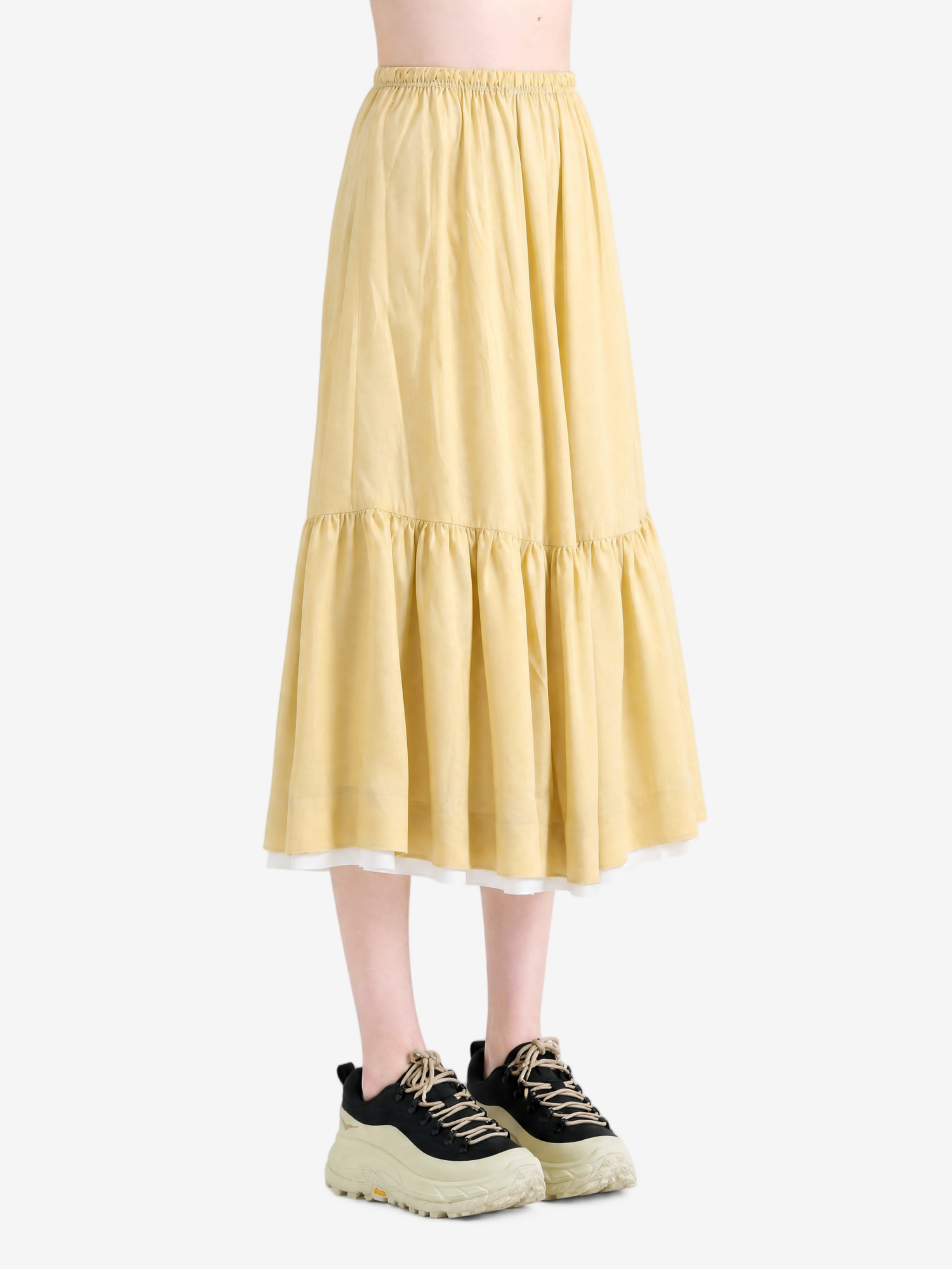 Tan skirt, full body view